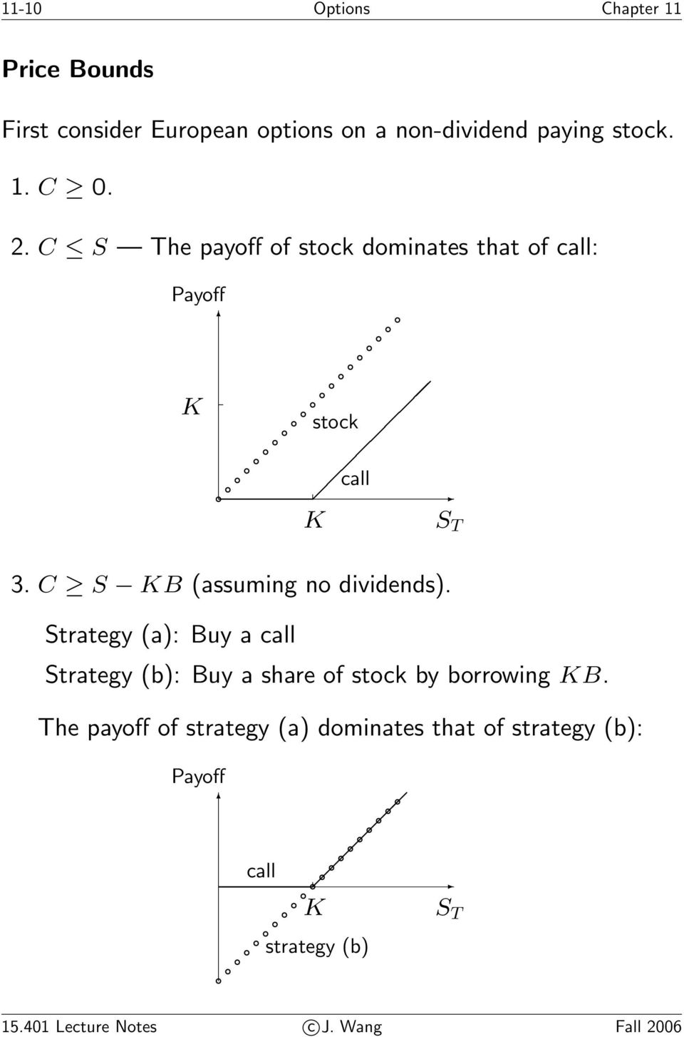 C S KB (assuming no dividends). Strategy (a): Buy a call Strategy (b): Buy a share of stock by borrowing KB.