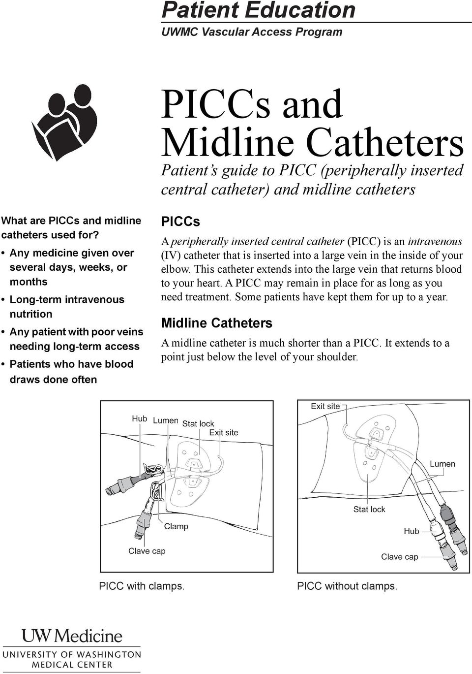 peripherally inserted central catheter (PICC) is an intravenous (IV) catheter that is inserted into a large vein in the inside of your elbow.