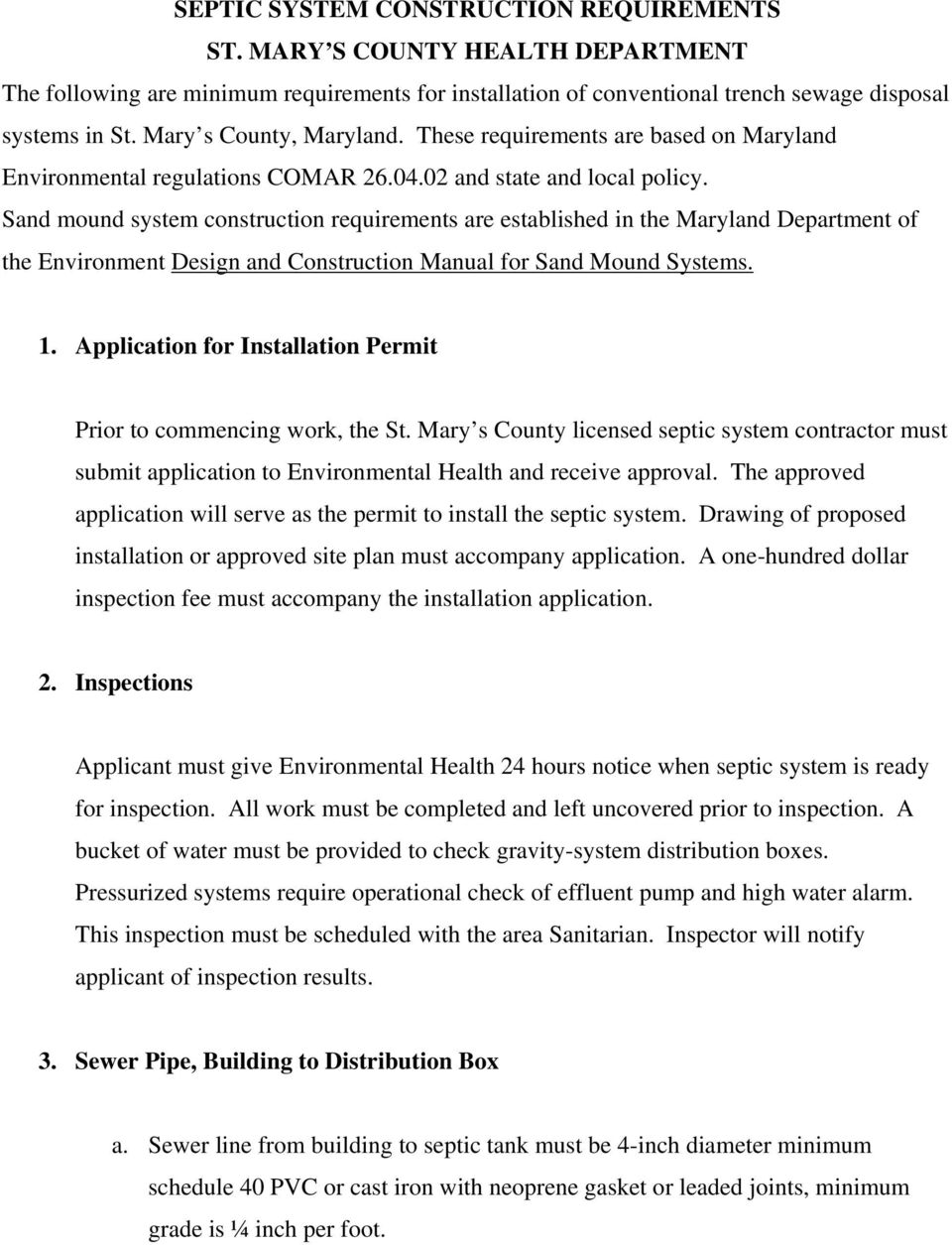 Septic System Construction Requirements St Mary S County Health Department - Pdf Free Download