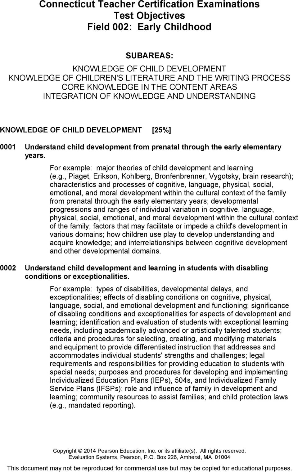 For example: major theories of child development and learning 
