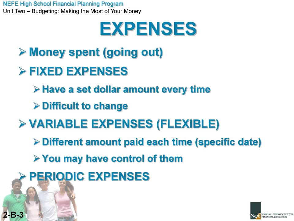 EXPENSES (FLEXIBLE) Different amount paid each time