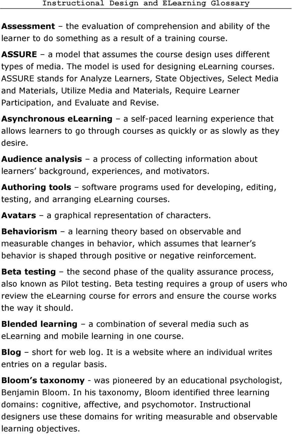 ASSURE stands for Analyze Learners, State Objectives, Select Media and Materials, Utilize Media and Materials, Require Learner Participation, and Evaluate and Revise.