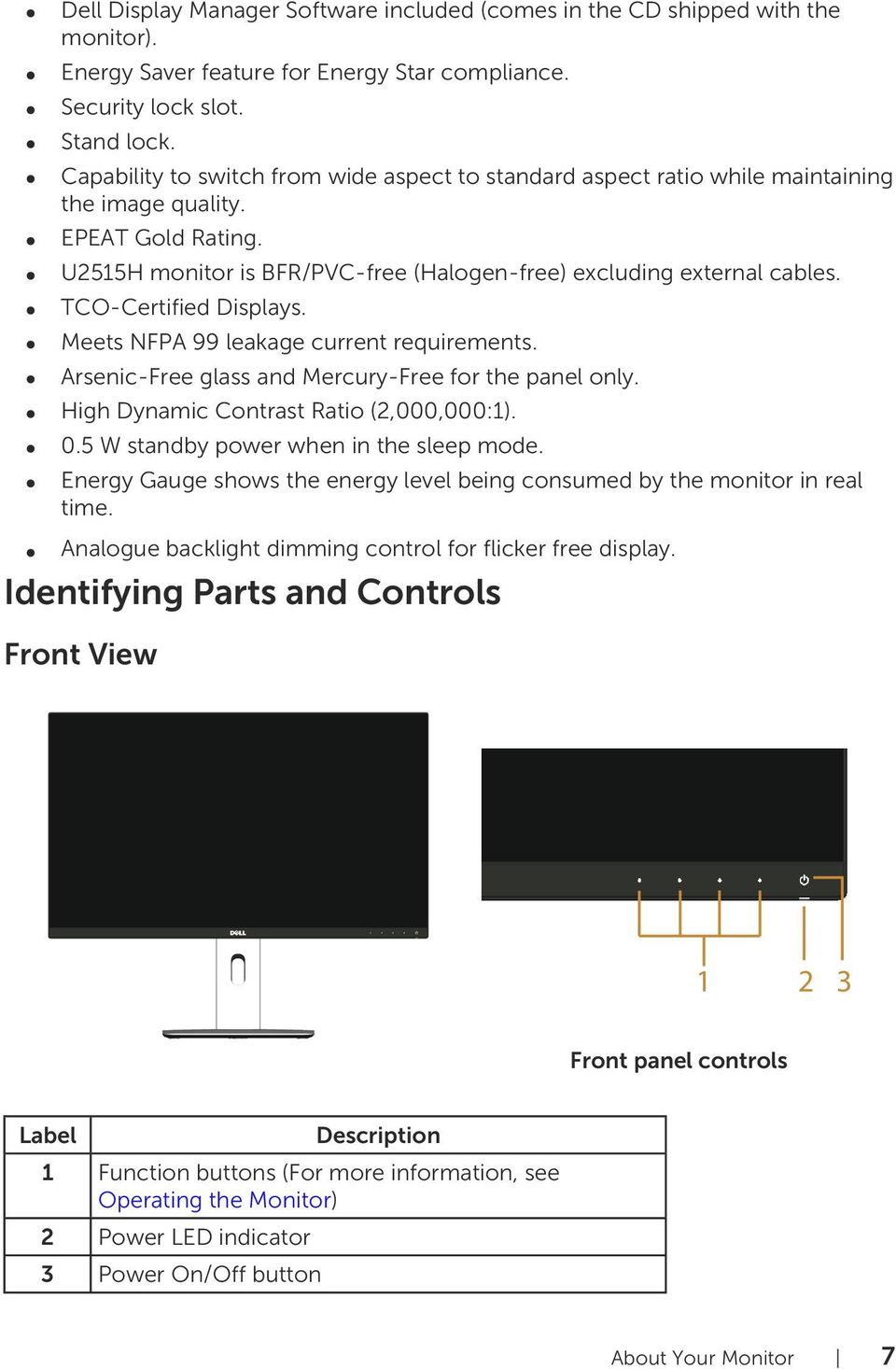 TCO-Certified Displays. Meets NFPA 99 leakage current requirements. Arsenic-Free glass and Mercury-Free for the panel only. High Dynamic Contrast Ratio (2,000,000:1). 0.