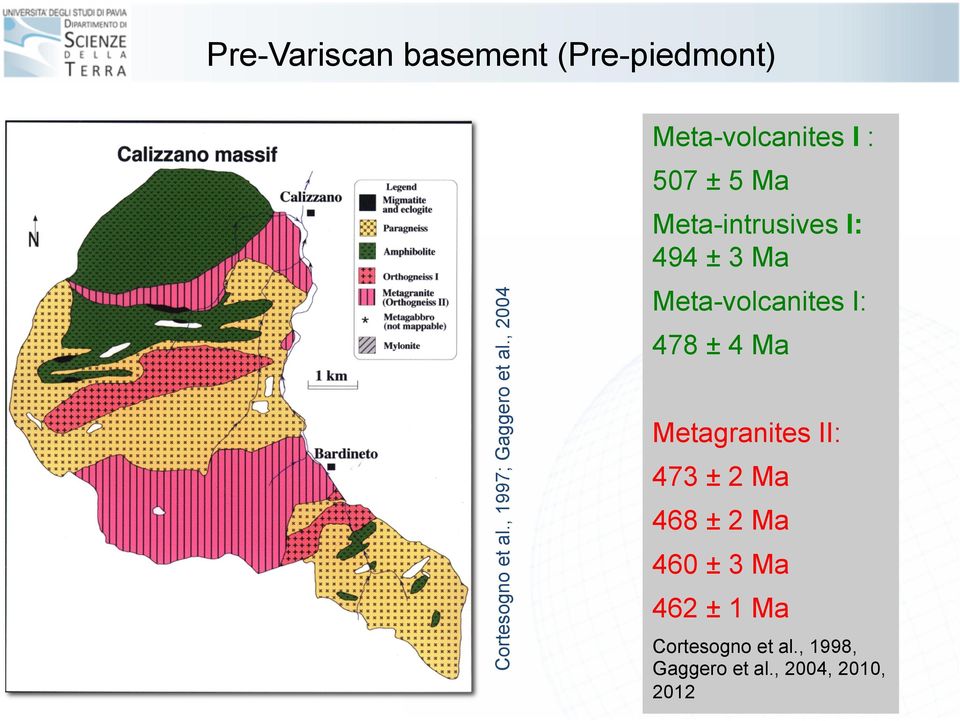 , 2004 Meta-volcanites I : 507 ± 5 Ma Meta-intrusives I: 494 ± 3 Ma