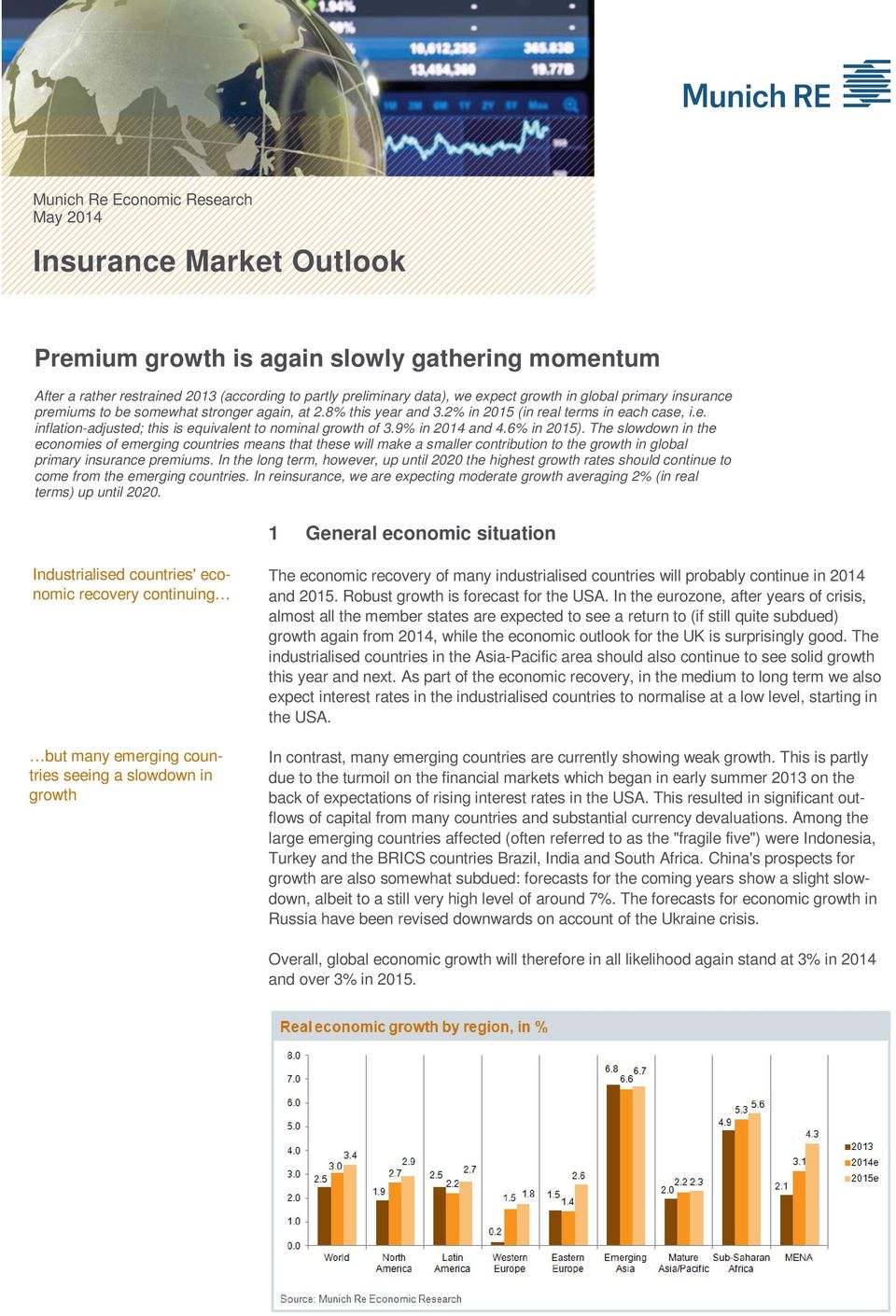 6% in 2015). The slowdown in the economies of emerging countries means that these will make a smaller contribution to the growth in global primary insurance premiums.