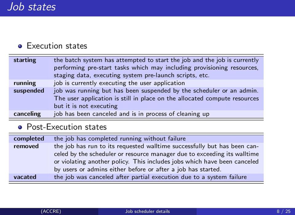 The user application is still in place on the allocated compute resources but it is not executing job has been canceled and is in process of cleaning up Post-Execution states completed removed