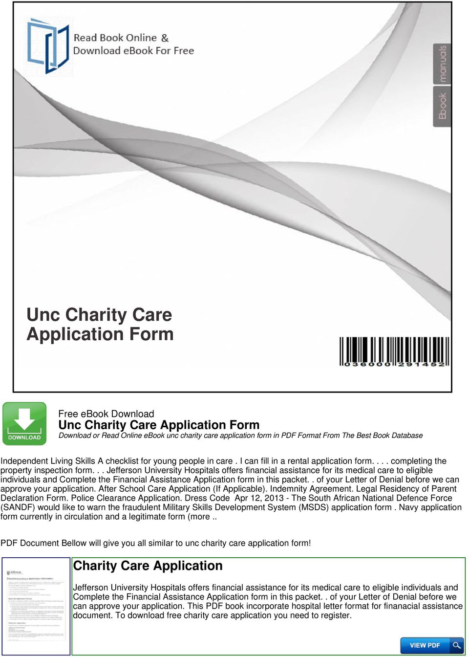 Unc Charity Care Application Form Pdf Free Download