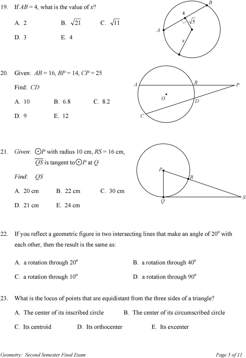 Geometry Second Semester Final Exam Answer Key Pdf / Test ...