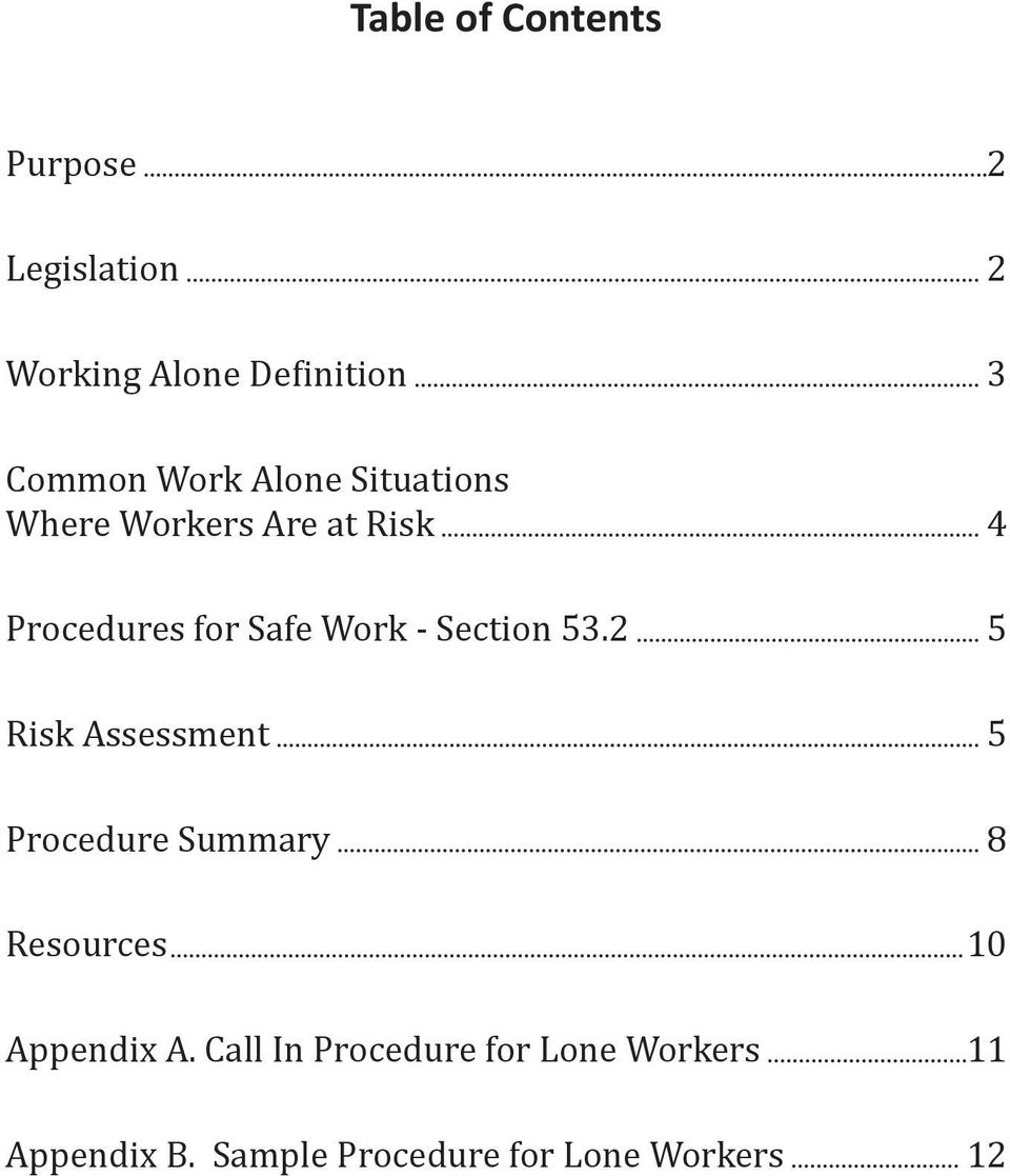 53.2 5 Risk Assessment 5 Procedure Summary 8 Resources 10 Appendix A.