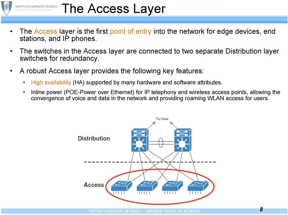 A robust Access layer provides the following key features: High availability (HA) supported by many hardware and software attributes.