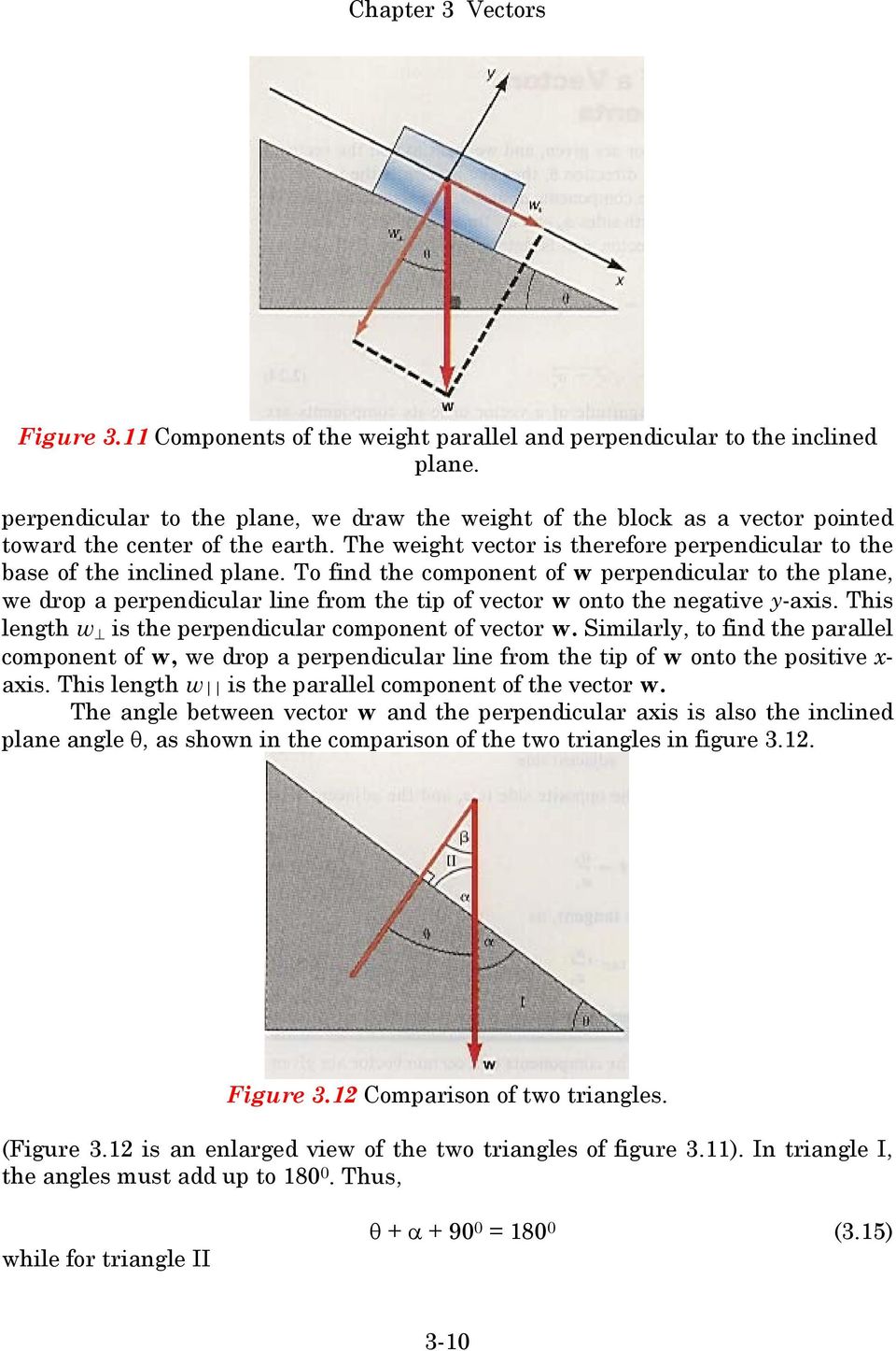 To find the component of w perpendicular to the plane, we drop a perpendicular line from the tip of vector w onto the negative y-axis. This length w is the perpendicular component of vector w.