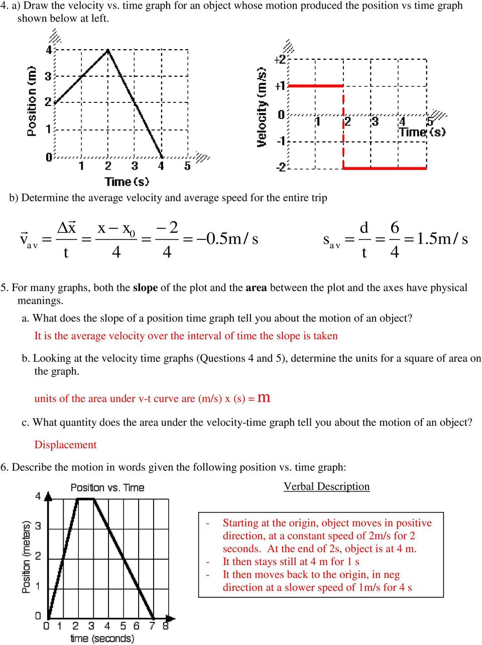Position And Velocity Vs Time Graphs Worksheet Answers - Nidecmege Throughout Velocity Time Graph Worksheet Answers