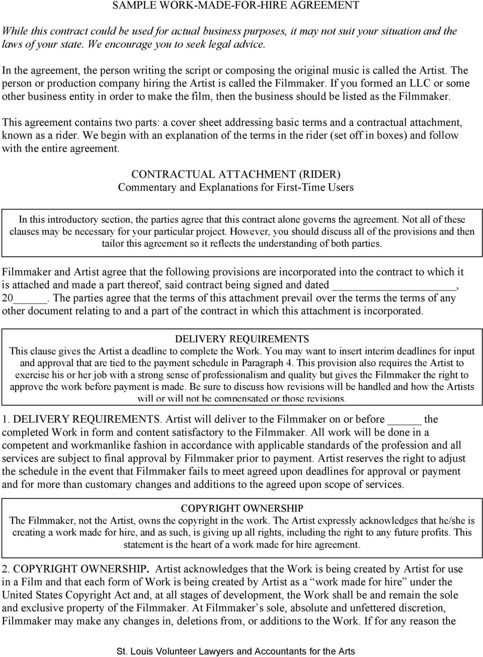 SAMPLE WORK-MADE-FOR-HIRE AGREEMENT - PDF Free Download Throughout work made for hire agreement template