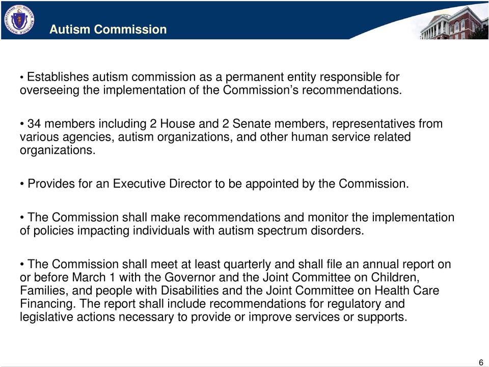 Provides for an Executive Director to be appointed by the Commission.