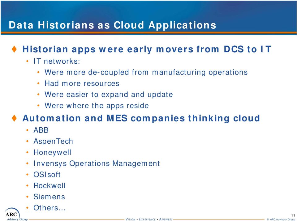 easier to expand and update Were where the apps reside Automation and MES companies