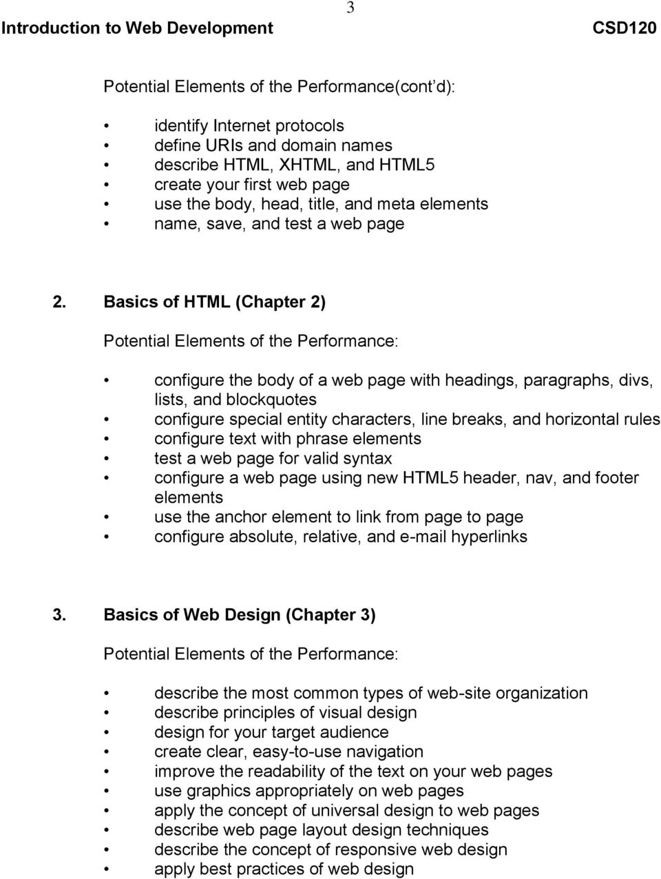 Basics of HTML (Chapter 2) configure the body of a web page with headings, paragraphs, divs, lists, and blockquotes configure special entity characters, line breaks, and horizontal rules configure