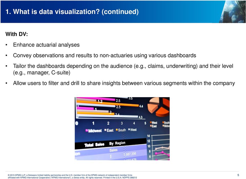 non-actuaries using various dashboards Tailor the dashboards depending on the audience (e.g., claims, underwriting) and their level (e.
