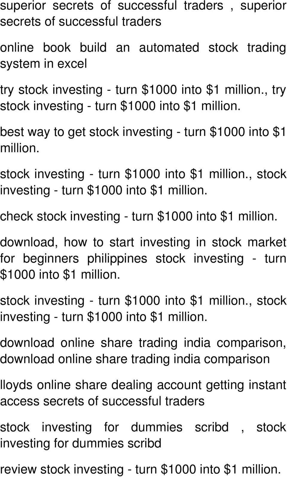 stock, stock check stock download, how to start investing in stock market for beginners philippines stock investing - turn $1000 into $1 million.