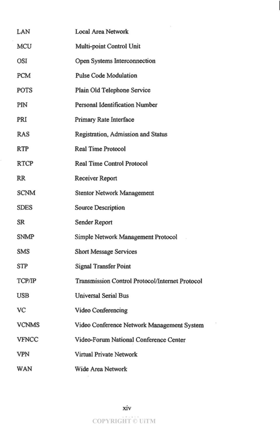 Receiver Report Stentor Network Management Source Description Sender Report Simple Network Management Protocol Short Message Services Signal Transfer Point Transmission Control