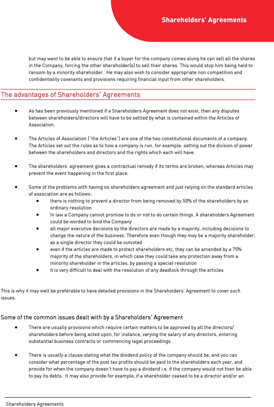 Outlines matters to be discussed when entering a shareholders For minority shareholder agreement template
