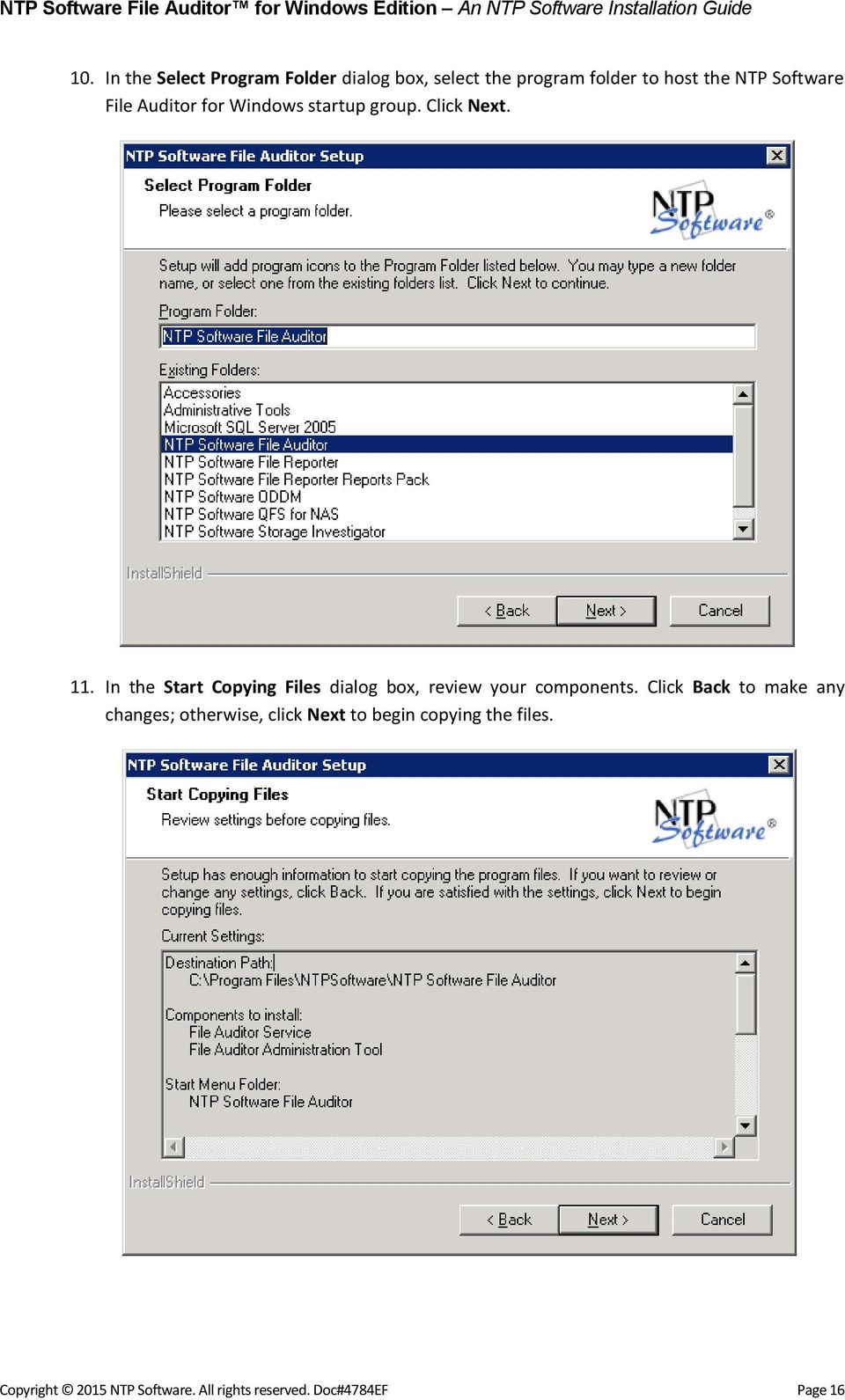 In the Start Copying Files dialog box, review your components.