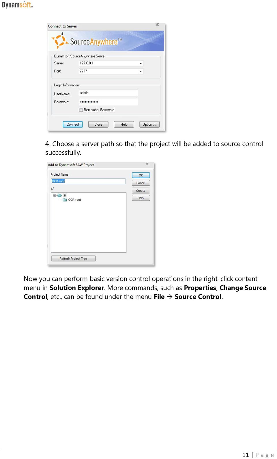Now you can perform basic version control operations in the right-click content