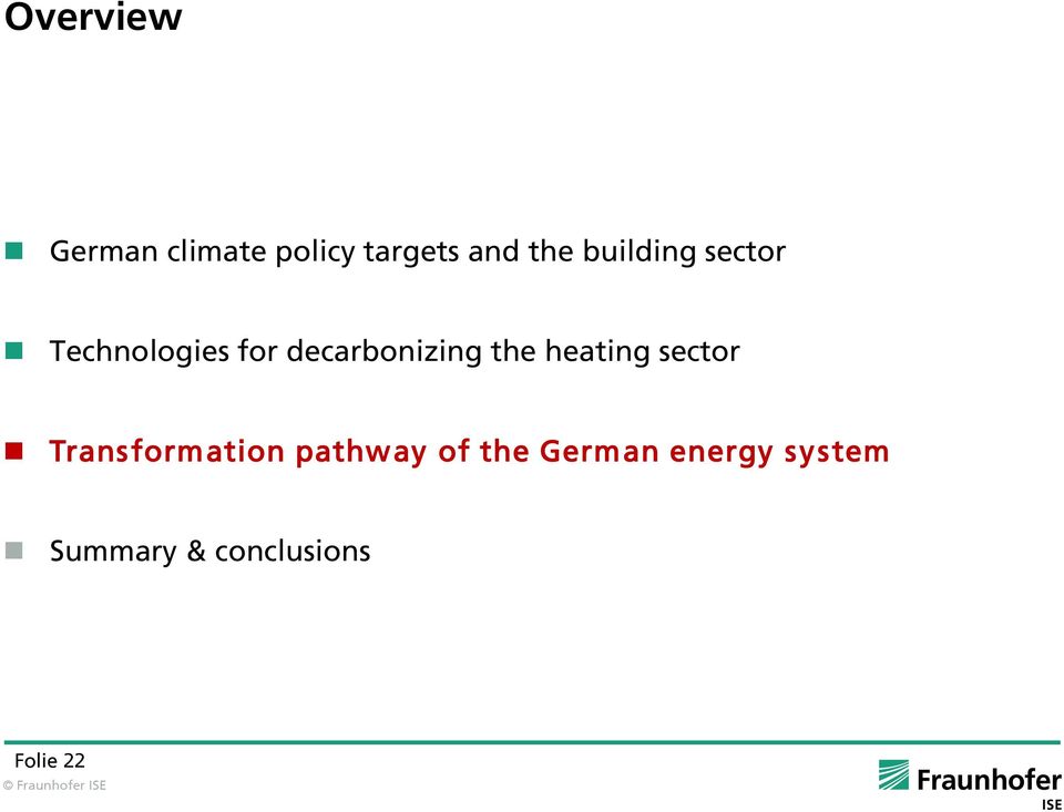 the heating sector Transformation pathway of the