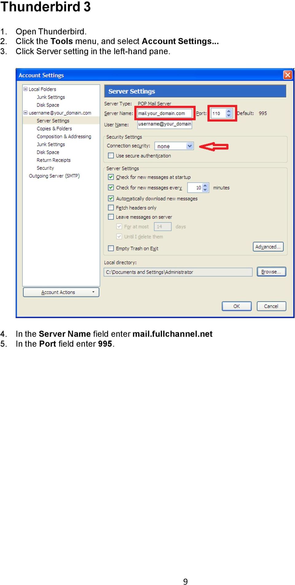 Click Server setting in the left-hand pane. 4.