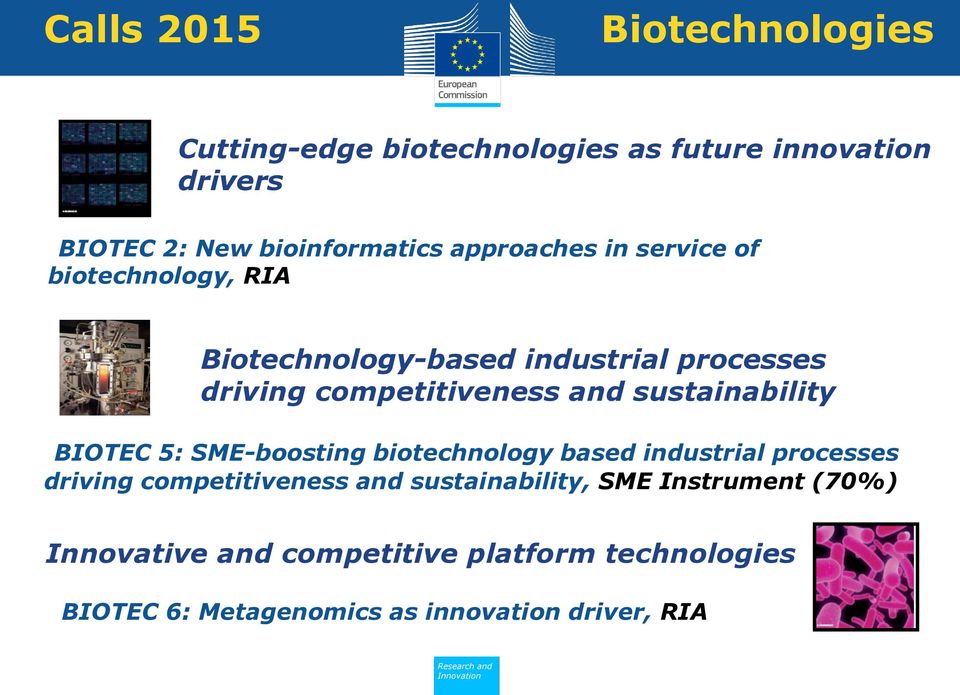 sustainability BIOTEC 5: SME-boosting biotechnology based industrial processes driving competitiveness and