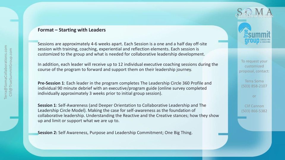 Each session is customized to the group and what is needed for collaborative leadership development.