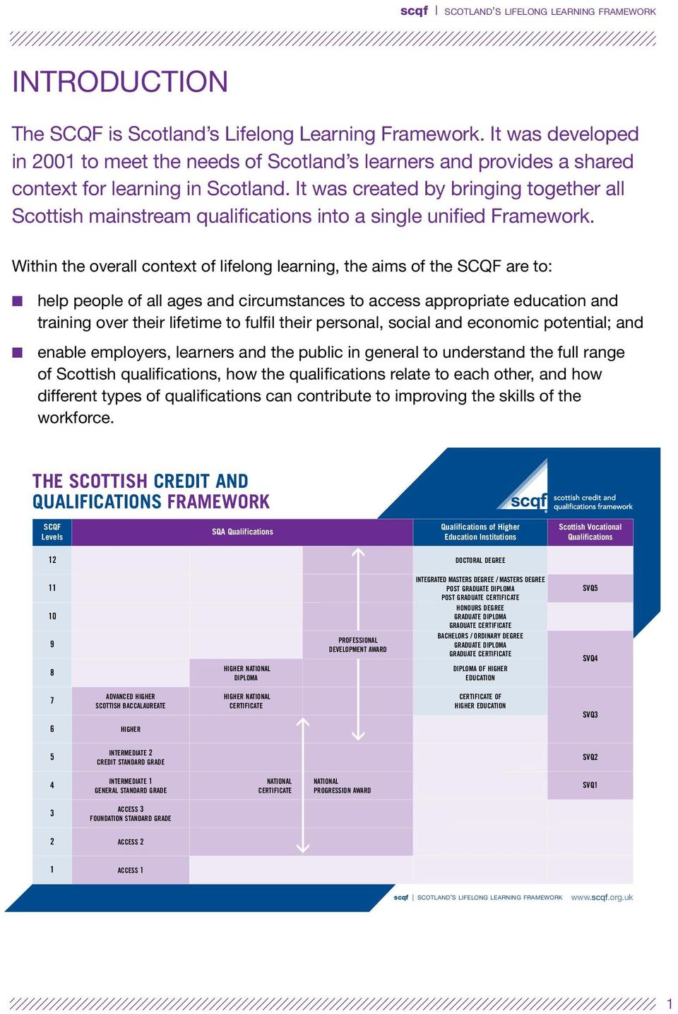 It was created by bringing together all Scottish mainstream qualifications into a single unified Framework.