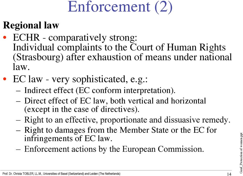 Direct effect of EC law, both vertical and horizontal (except in the case of directives).