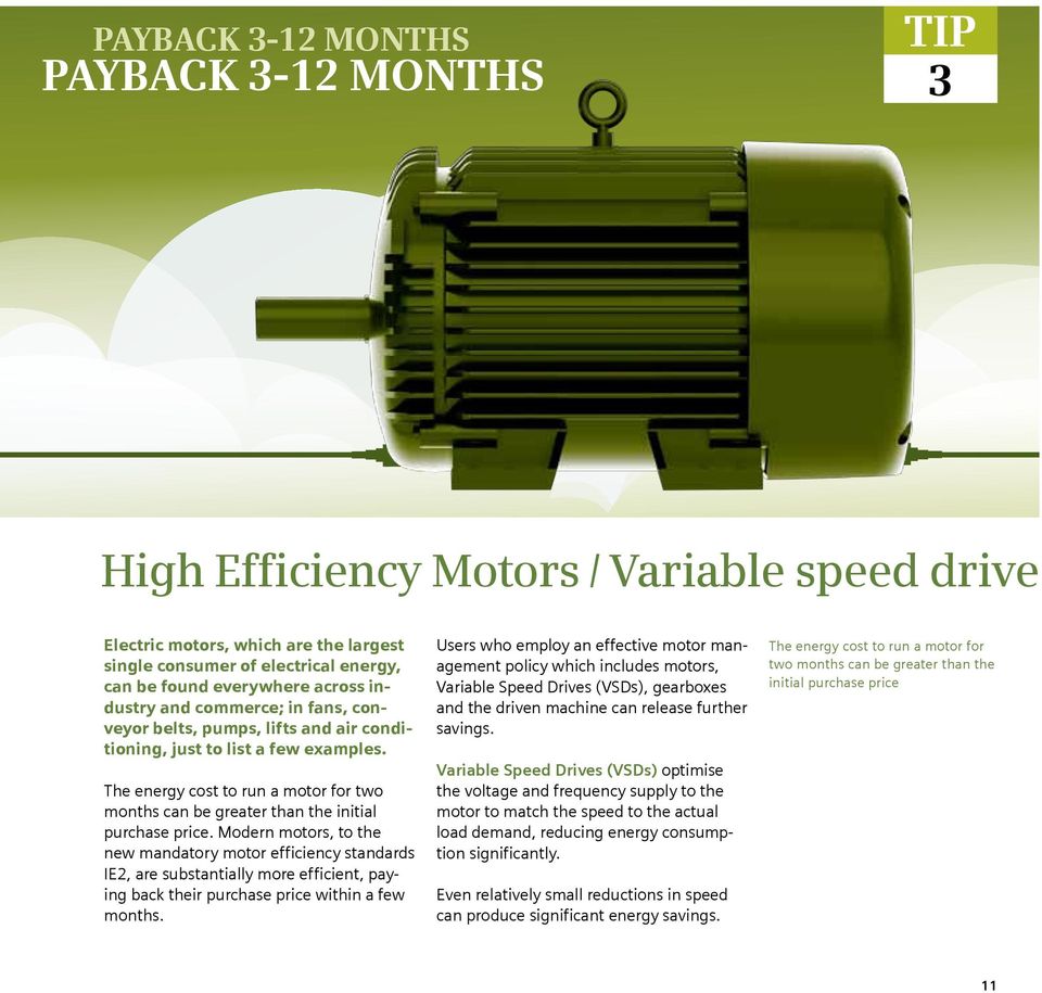 The energy cost to run a motor for two months can be greater than the initial purchase price.