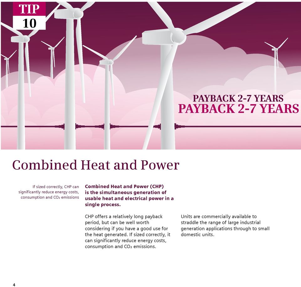 CHP offers a relatively long payback period, but can be well worth considering if you have a good use for the heat generated.