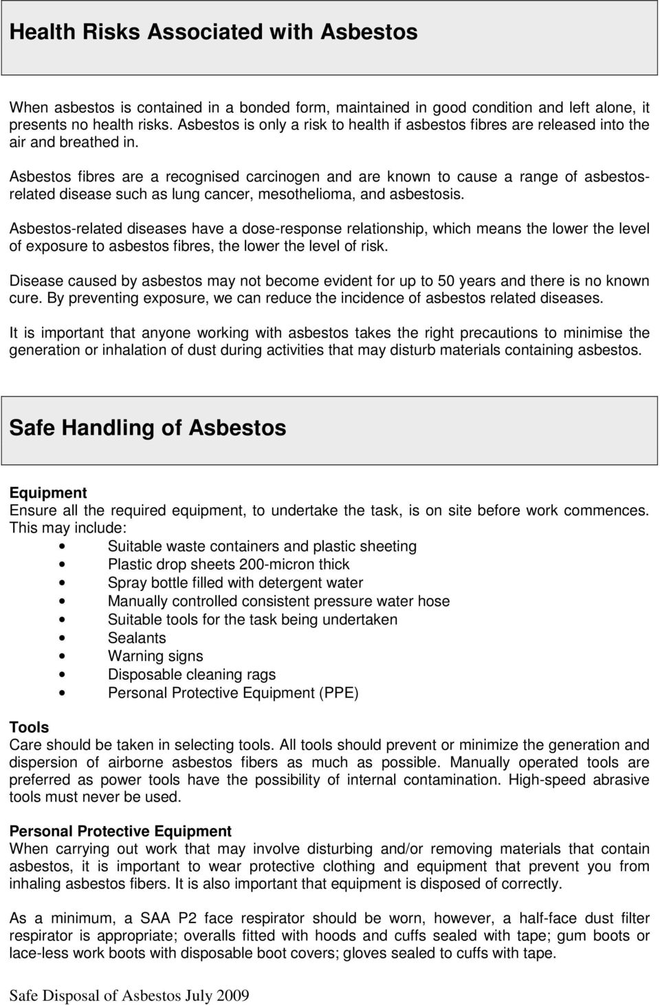Asbestos fibres are a recognised carcinogen and are known to cause a range of asbestosrelated disease such as lung cancer, mesothelioma, and asbestosis.