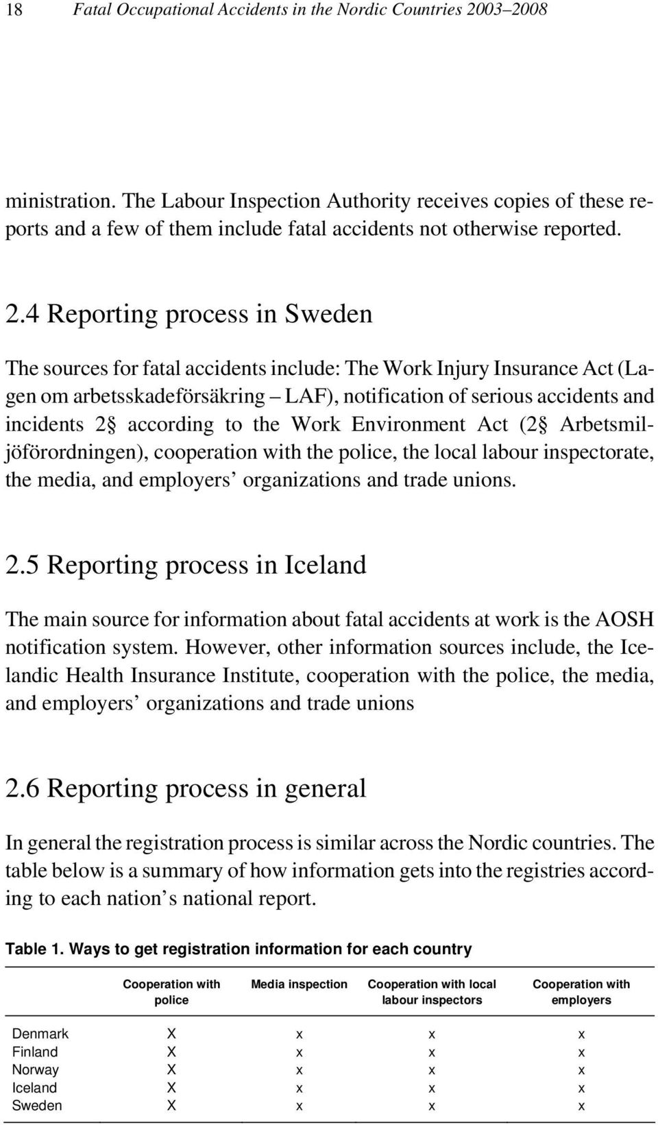 4 Reporting process in Sweden The sources for fatal accidents include: The Work Injury Insurance Act (Lagen om arbetsskadeförsäkring LAF), notification of serious accidents and incidents 2 according