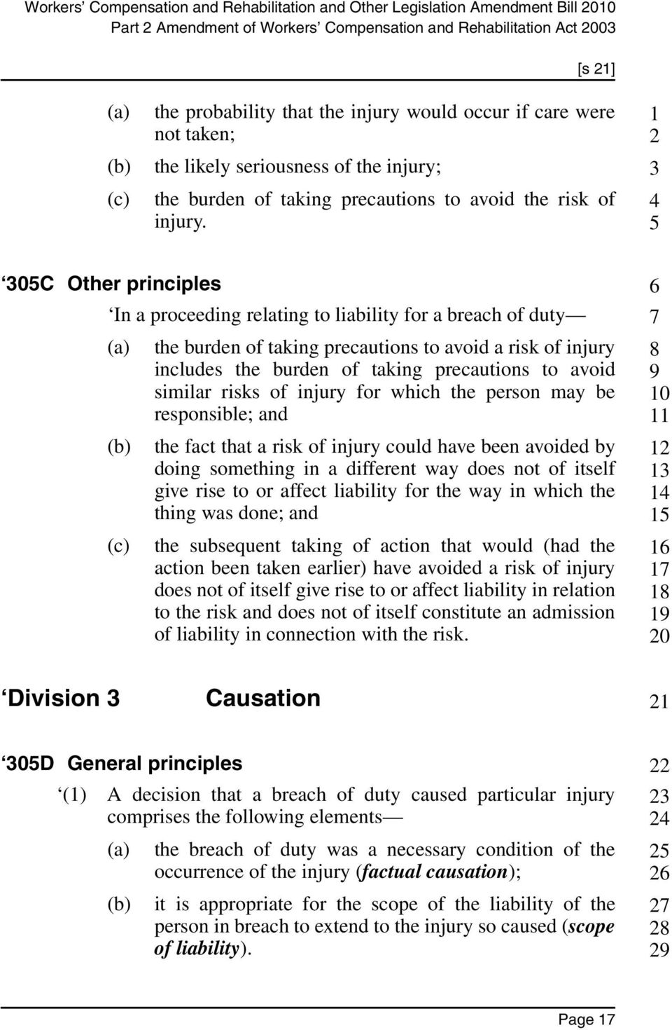 1 2 3 4 5 305C Other principles In a proceeding relating to liability for a breach of duty (a) the burden of taking precautions to avoid a risk of injury includes the burden of taking precautions to