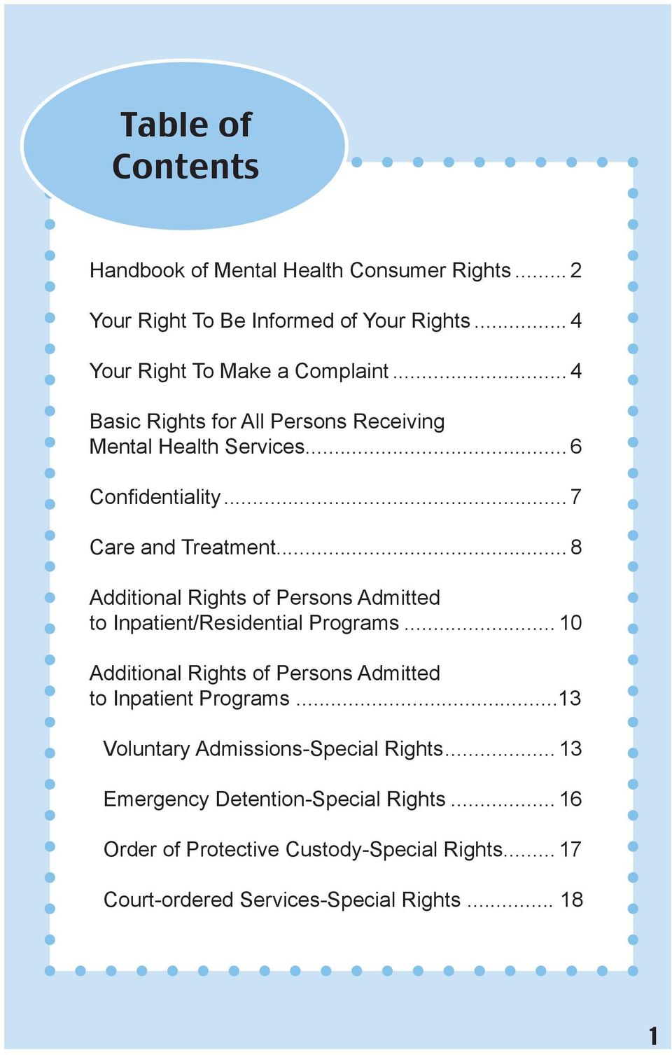 .. 8 Additional Rights of Persons Admitted to Inpatient/Residential Programs... 10 Additional Rights of Persons Admitted to Inpatient Programs.