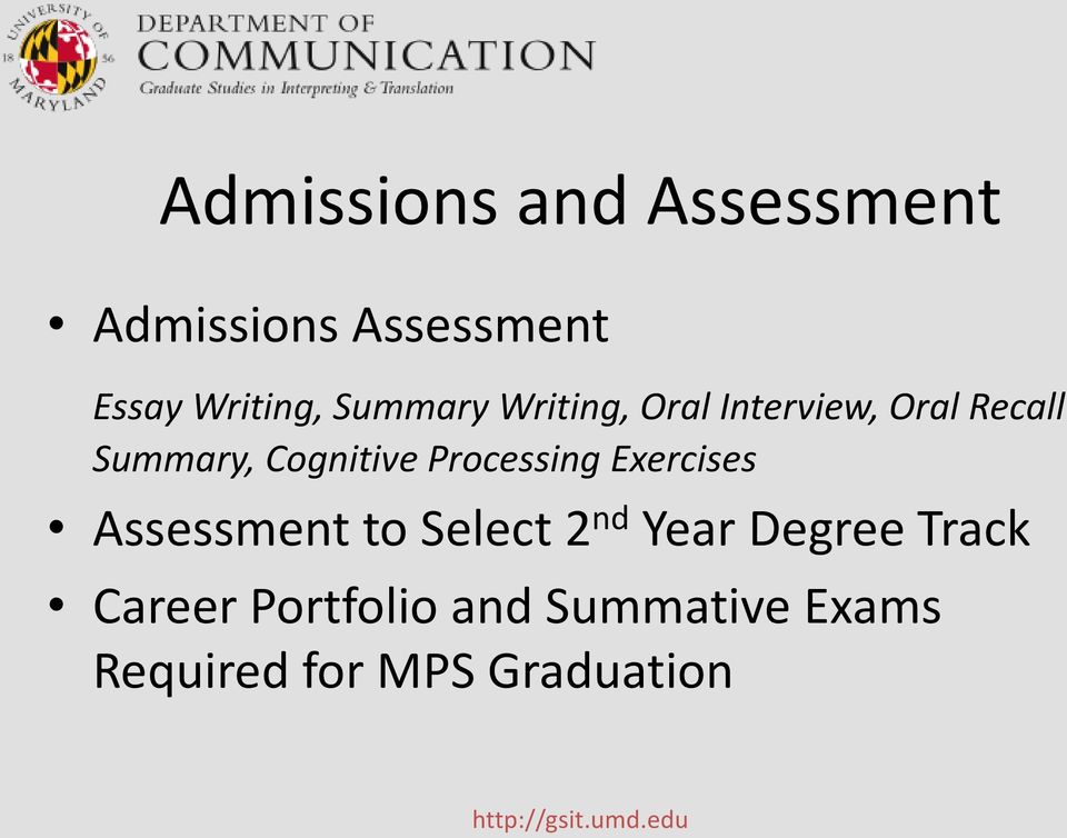 Processing Exercises Assessment to Select 2 nd Year Degree