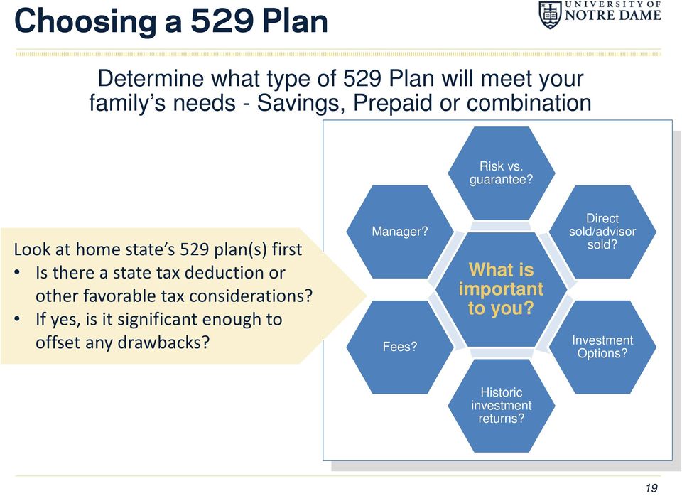 Look at home state s 529 plan(s) first Is there a state tax deduction or other favorable tax