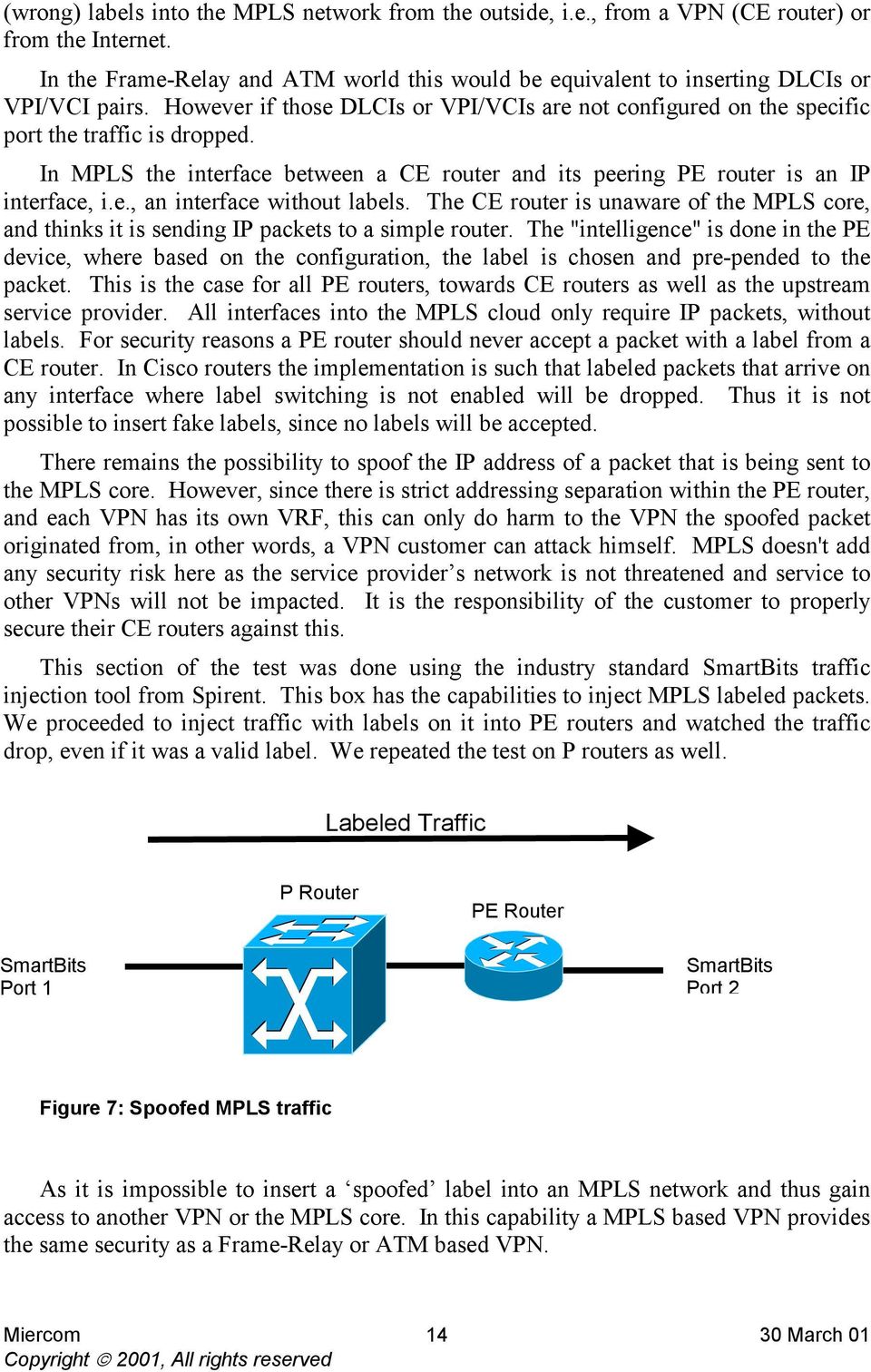 The CE router is unaware of the MPLS core, and thinks it is sending IP packets to a simple router.