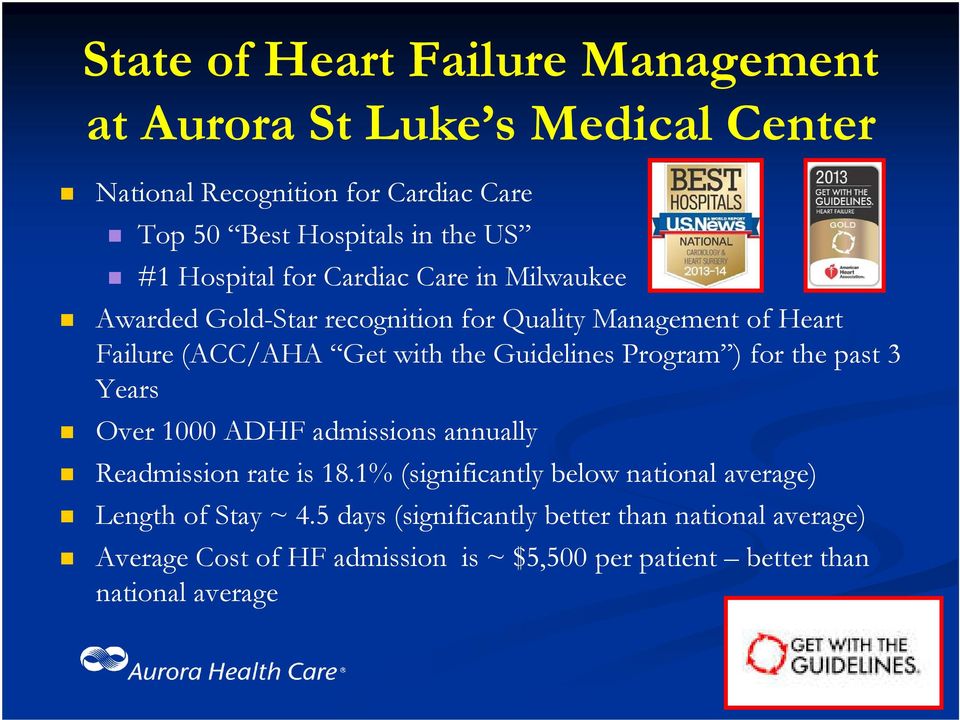 Program ) for the past 3 Years Over 1000 ADHF admissions annually Readmission rate is 18.
