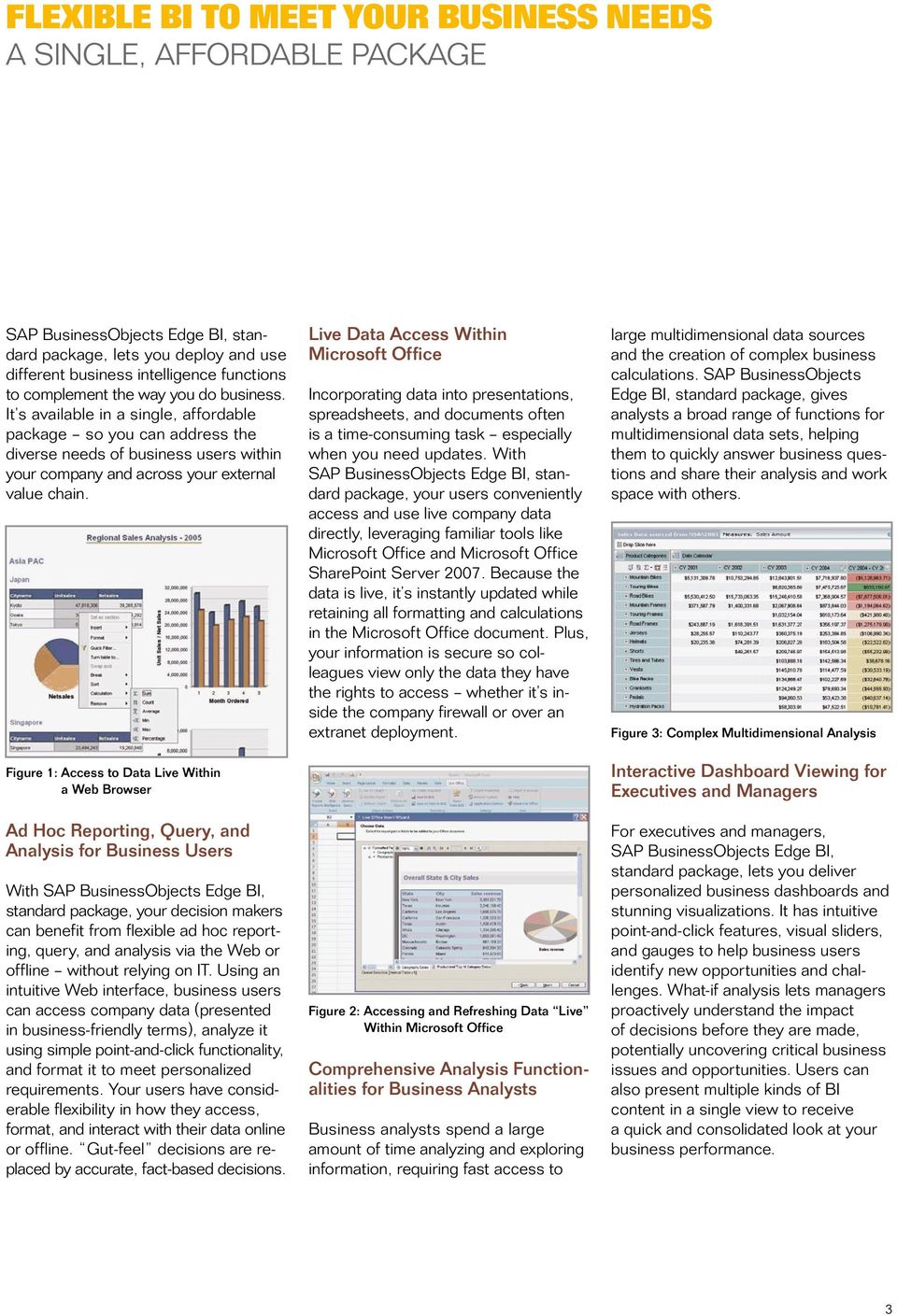 Figure 1: Access to Data Live Within a Web Browser Ad Hoc Reporting, Query, and Analysis for Business Users With SAP BusinessObjects Edge BI, standard package, your decision makers can benefit from