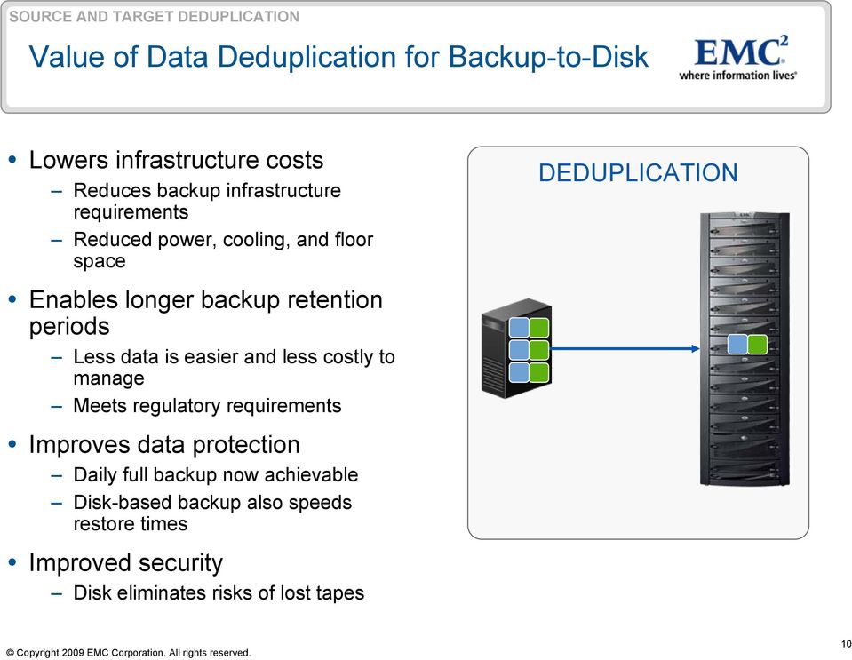 data is easier and less costly to manage Meets regulatory requirements Improves data protection Daily full backup now