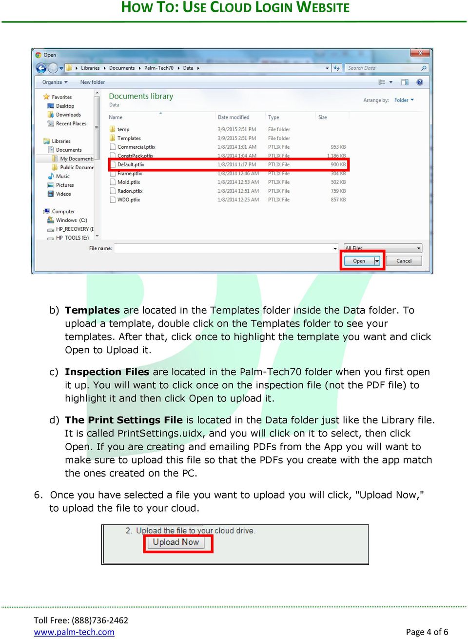 You will want to click once on the inspection file (not the PDF file) to highlight it and then click Open to upload it.