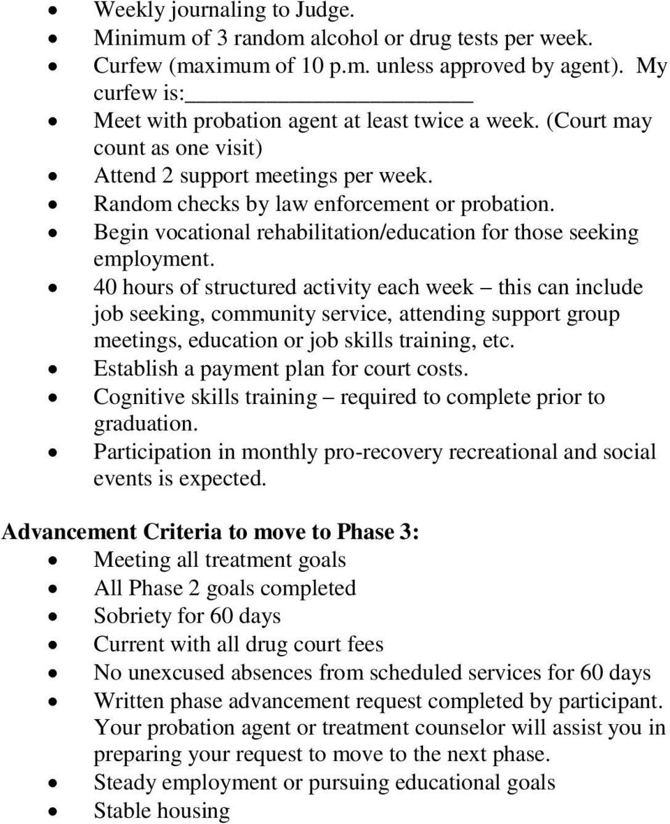 40 hours of structured activity each week this can include job seeking, community service, attending support group meetings, education or job skills training, etc.