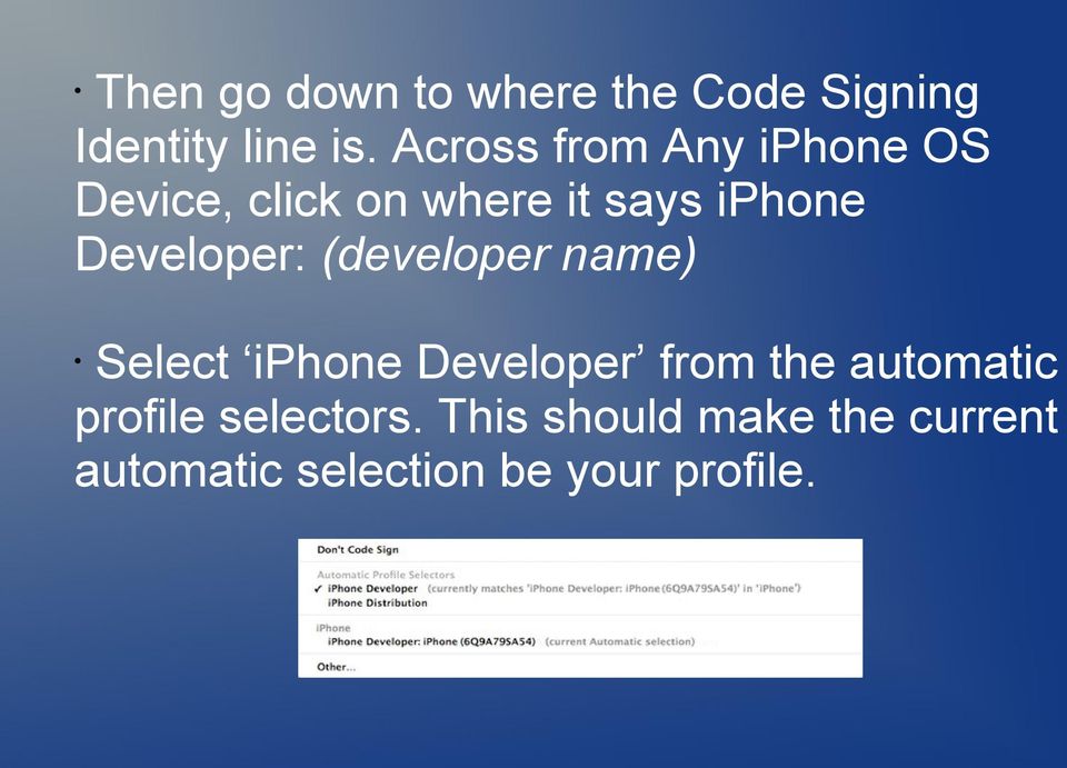 Developer: (developer name) Select iphone Developer from the