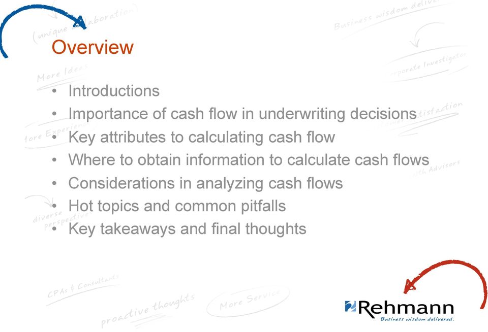 information to calculate cash flows Considerations in analyzing
