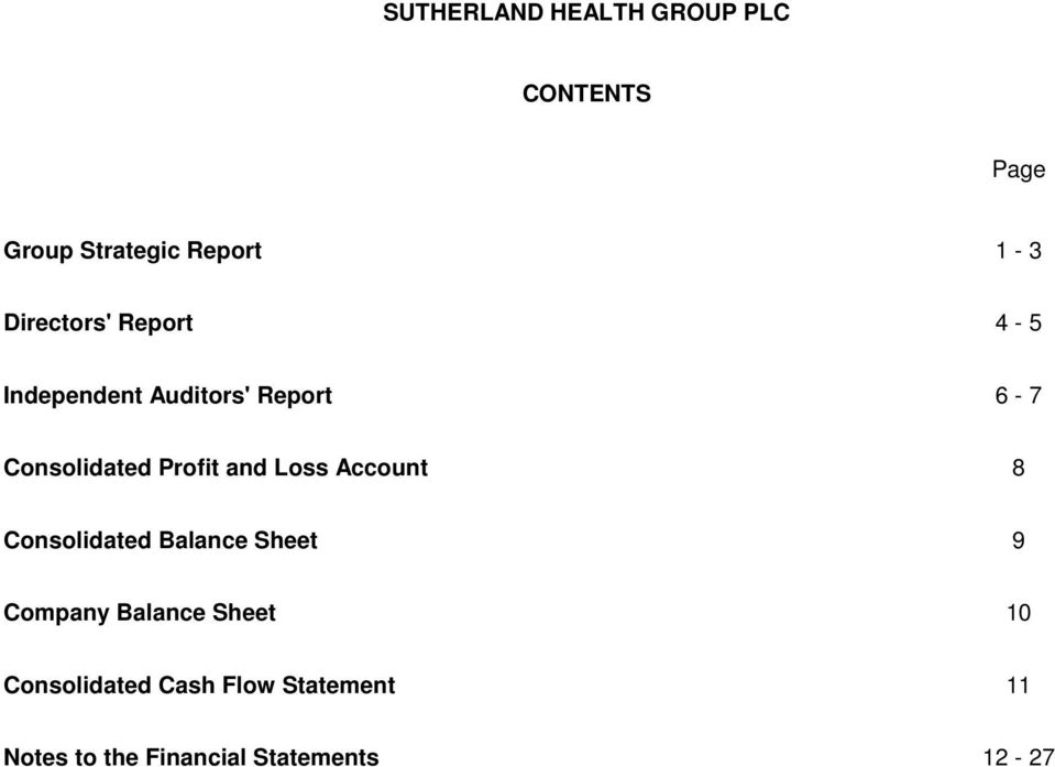 Account 8 Consolidated Balance Sheet 9 Company Balance Sheet 10