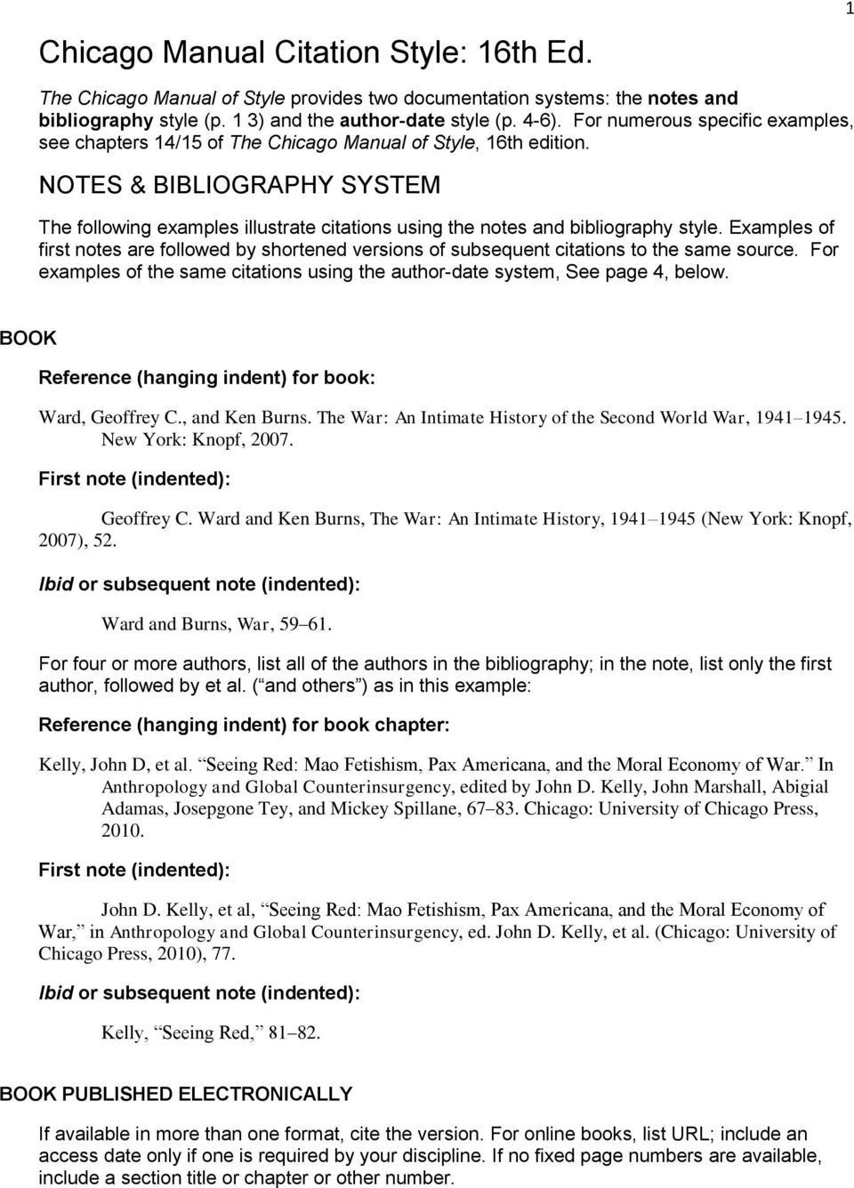 NOTES & BIBLIOGRAPHY SYSTEM The following examples illustrate citations using the notes and bibliography style.